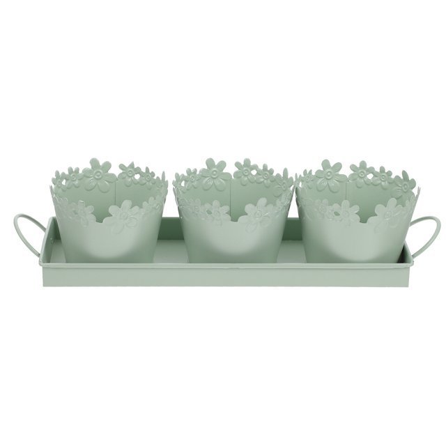 Galvanized Tub Planters-with-Drainage Tray Set Indoor Outdoor-Use