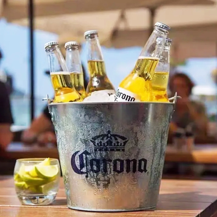 Wholesale Galvanized 5L Beer Ice Bucket Custom Logo Drink Cooler Bucket  Metal Party Buckets With Handle For 6 Corona Beers