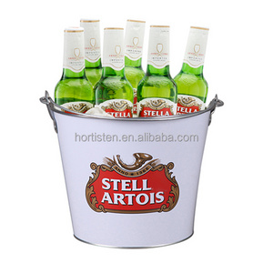 5L Custom logo beer cooler party  galvanized white metal ice bucket with handle for 6 bottle beer