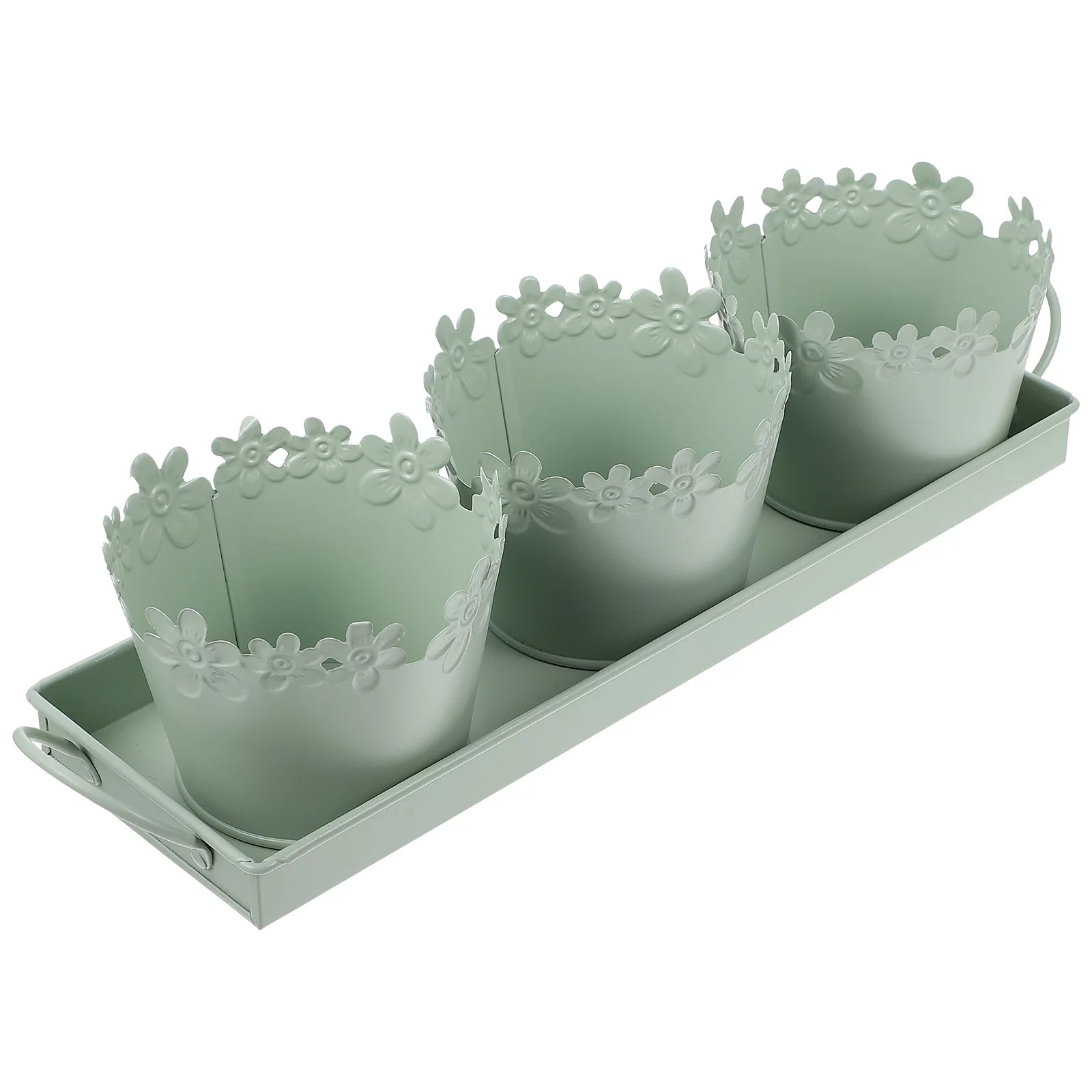 Galvanized Tub Planters-with-Drainage Tray Set Indoor Outdoor-Use