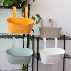 Home Garden Balcony Galvanized Hanging Flower Pot With Removable Hooks Oval Bucket Iron Wall Window Box Plant Pot