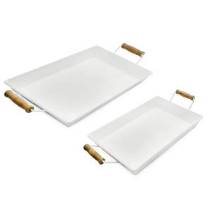 Home Rustic Trays Set of 2 Small Medium White Farmhouse Decor Rectangular Trays With Handles