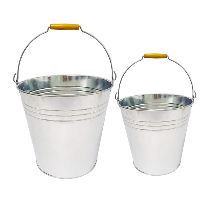 Wholesale Cheap 5L 10L 15L Metal Bucket For Water Garden Galvanized Bucket Pail With Wooden Handle Sliver Iron Flower pot