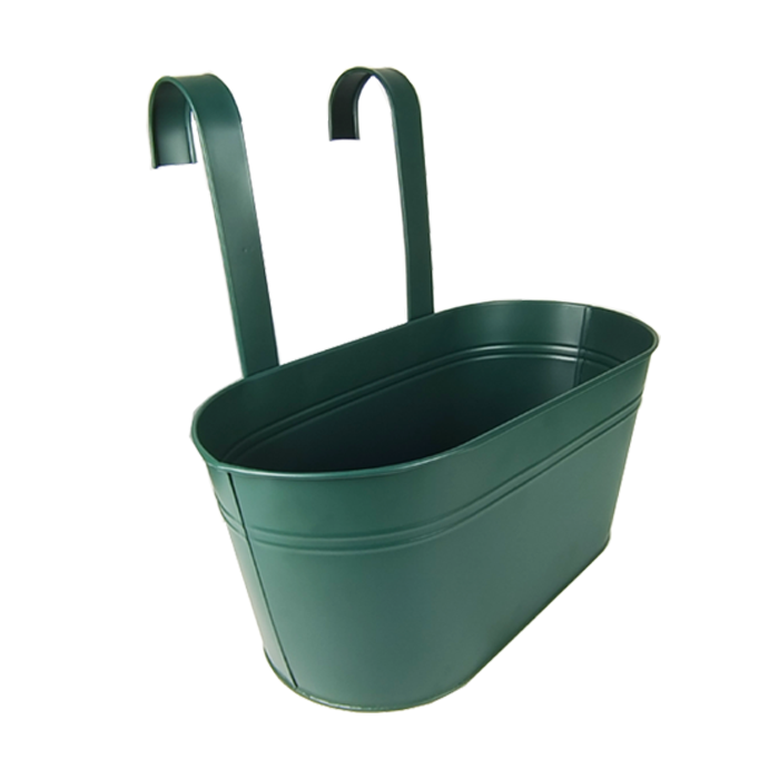 Dark green metal iron hanging flower pot stand galvanized pot for railing  balcony wall decorations for home