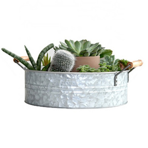 Round Metal Bath Tray Large Planter Plant Mom Gift Galvanized Tub Galvanized Tray With Handles For Decor /Storage  Bins