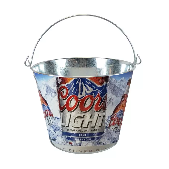 Cool light beer bucket holds about 6 beers personalized logo bar ice metal tin wine bucket beer bucket with handle for party