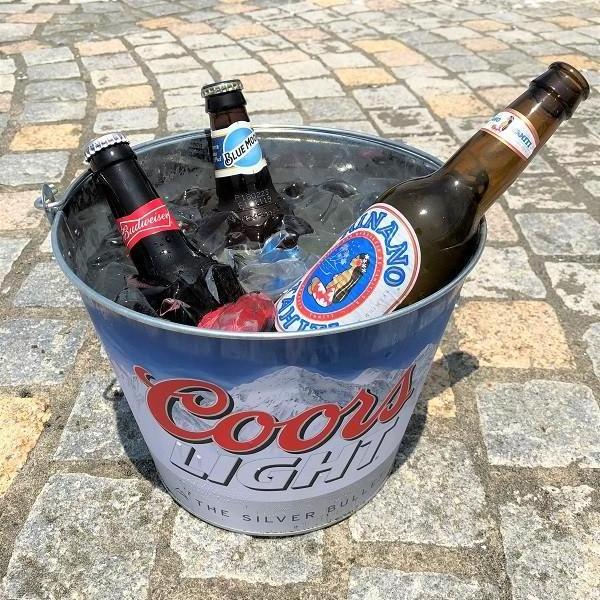 Cool light beer bucket holds about 6 beers personalized logo bar ice metal tin wine bucket beer bucket with handle for party