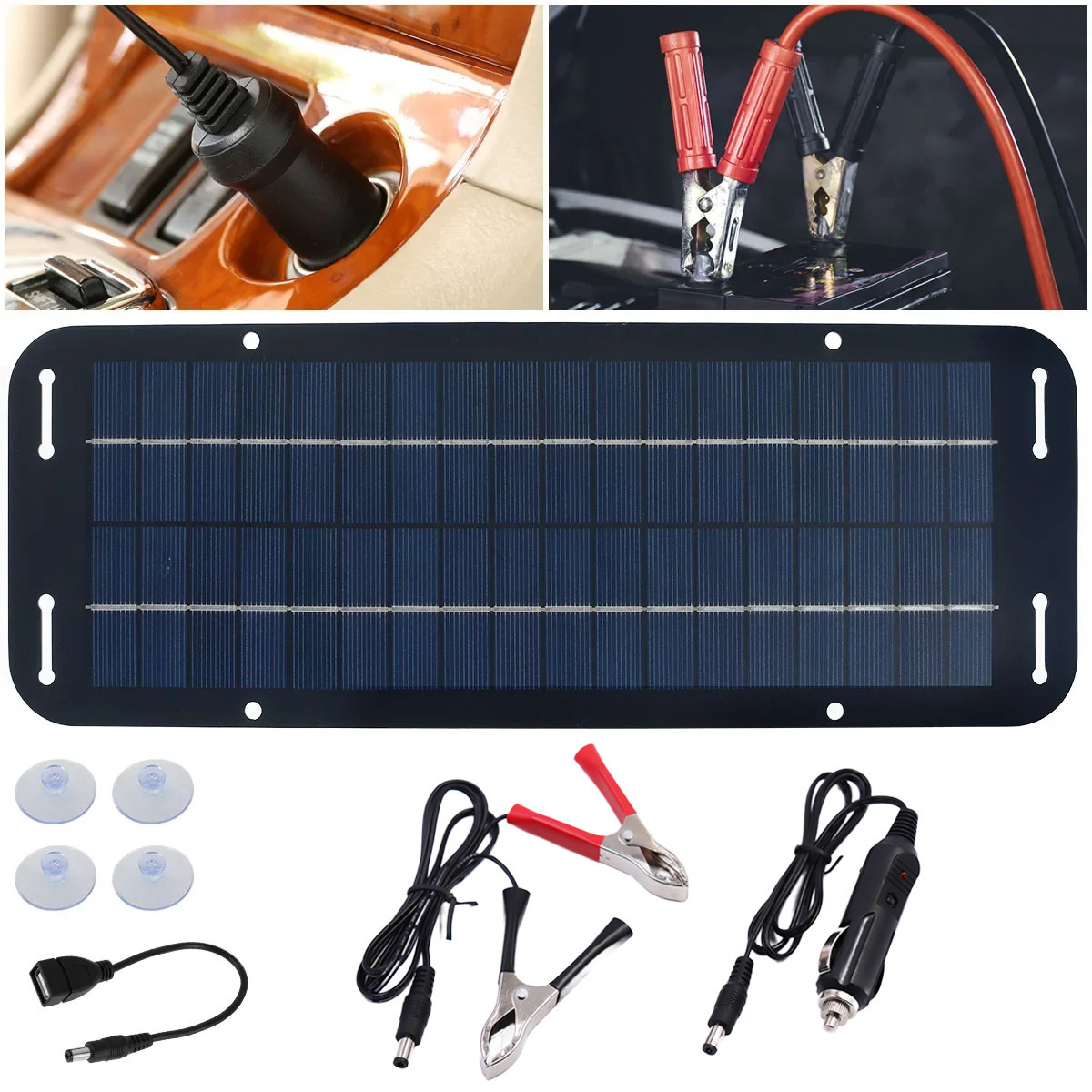 Solar Trickle Charger 5W 12V Solar Panel Car Battery Charger Portable Solar Battery Maintainer  Car Motorcycle Boat Marine RV