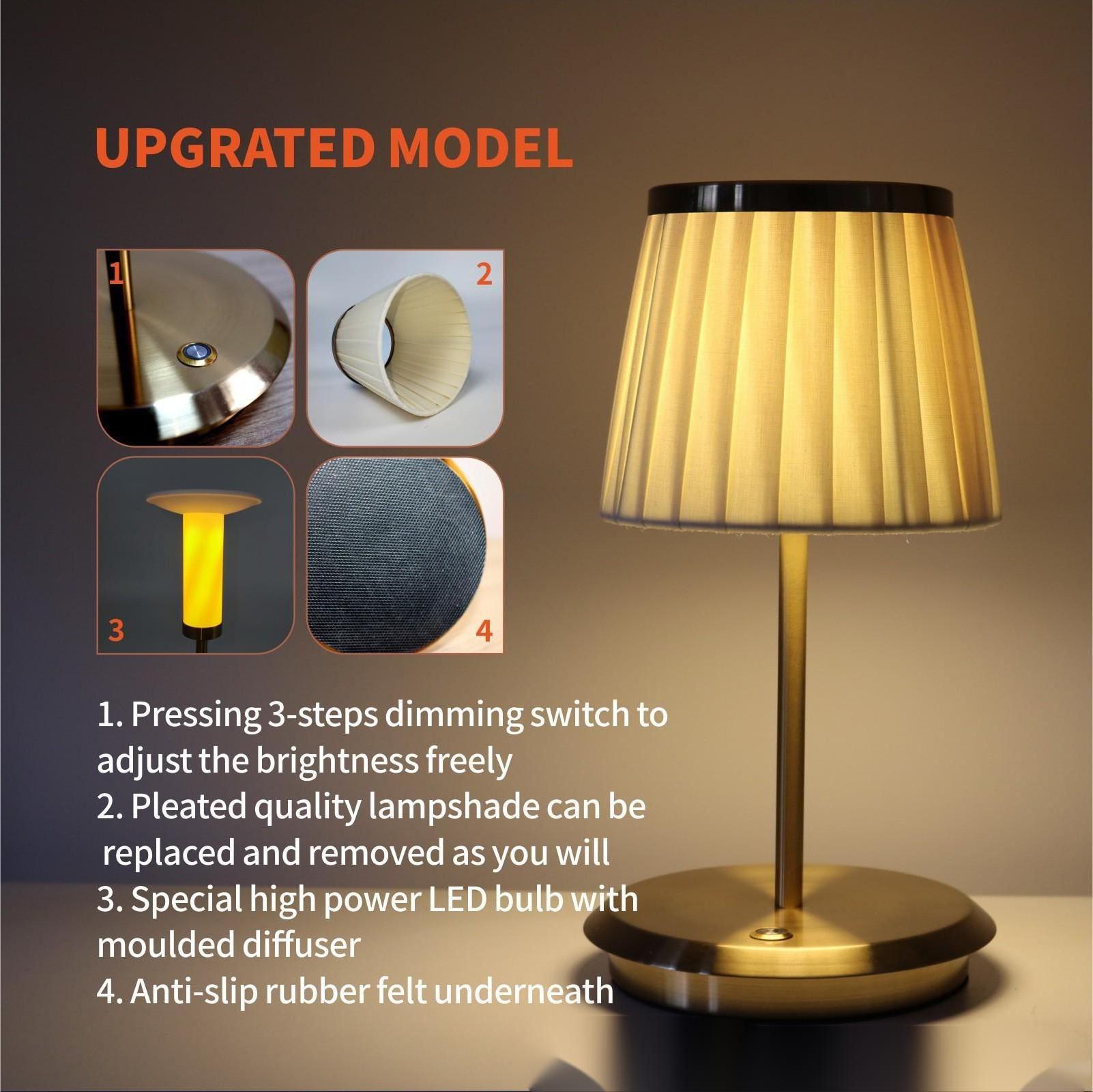 Battery Operated LED Table Lamp, Cordless Desk Lamp with 3 Level Brightness Touch Control,Rechargeable Night Light for  Bedroom