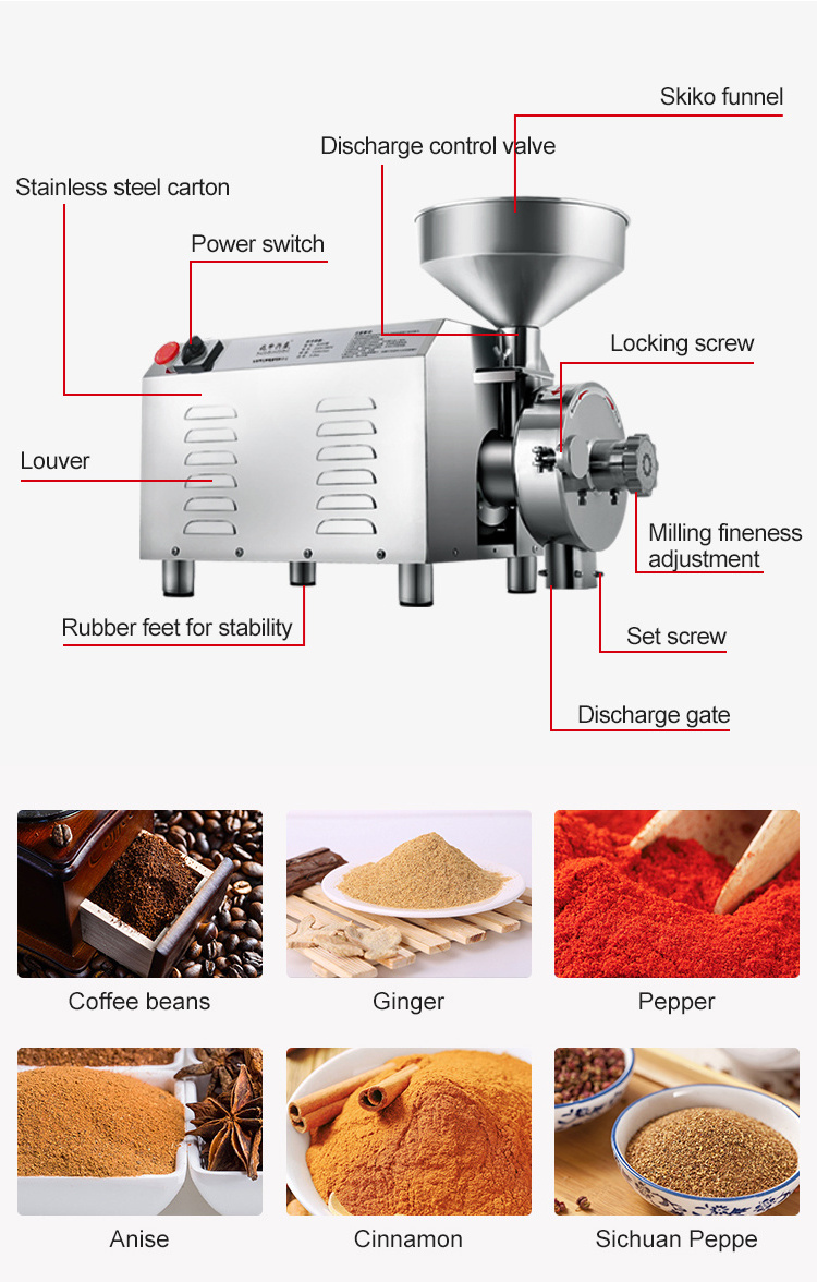 CE Certificate Electric Coffee/rice/bean/corn/maize Mill Grinder /grain Grinding Machine