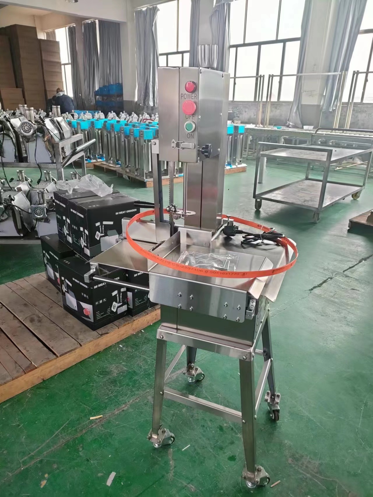 Horus HR-280 1500w Power Motor Stainless Steel Electric Bone Saw Machine With 4 pcs Wheel For Cutting Frozen Meat And Fish