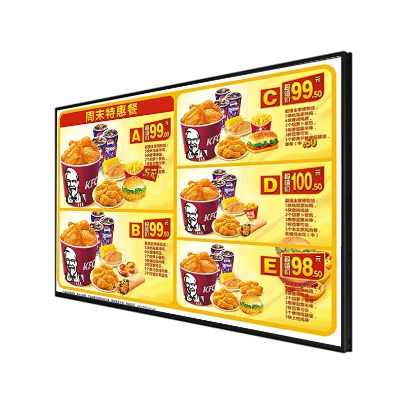 65 inch lcd tft fast food drive-thru restaurant kfc led panel Wall Mount menu display digital menu board