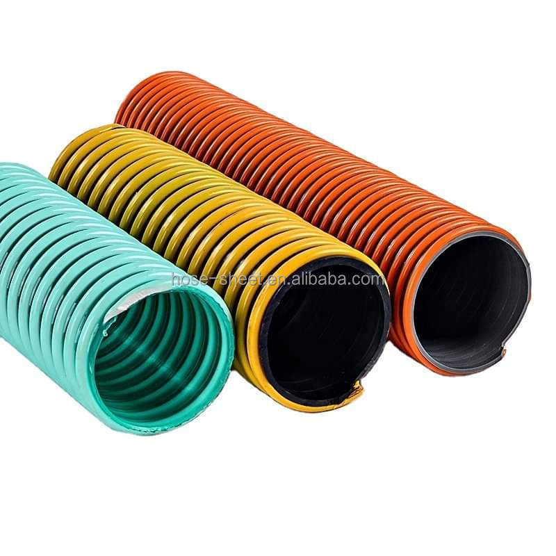 3 4 inch 50mm reinforced orange yellow flexible vacuum PVC helix corrugated spiral suction and discharge hose pipe