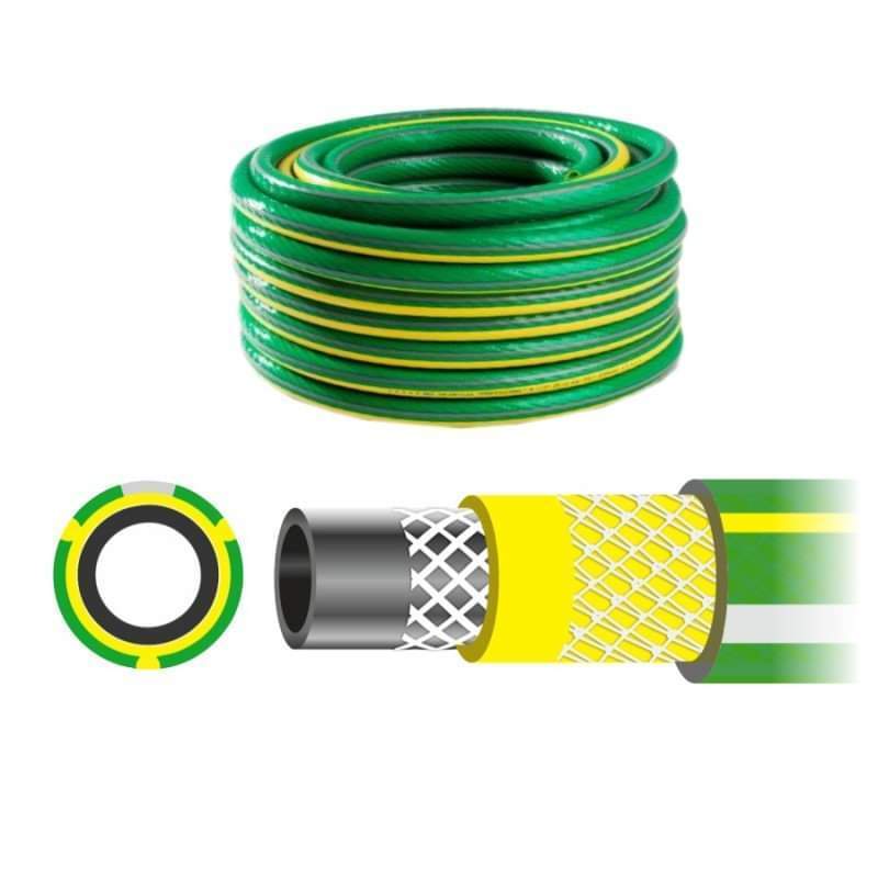 Anti-UV high pressure three layers 1/2-1 inch green PVC garden hose with fittings