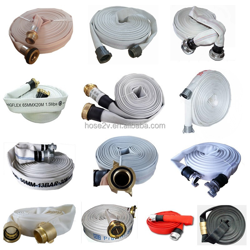 PVC/Rubber Lined Fire Fighting Hose Canvas Fire Hose with NST thread aluminum Male x female PIN LUG fittings,W.P:10Bar/145PSI