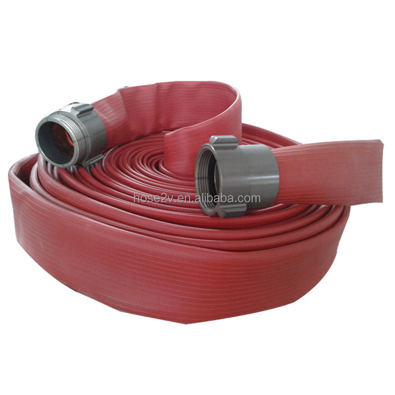 Rubber layflat discharge hose with smooth surface with brass/aluminum NH/NST/IPT thread hose couplings high pressure for fire