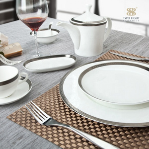 Bone China hotel dinner plates white silver Plates Crockery high quality fine Porcelain Dinnerware decal tableware