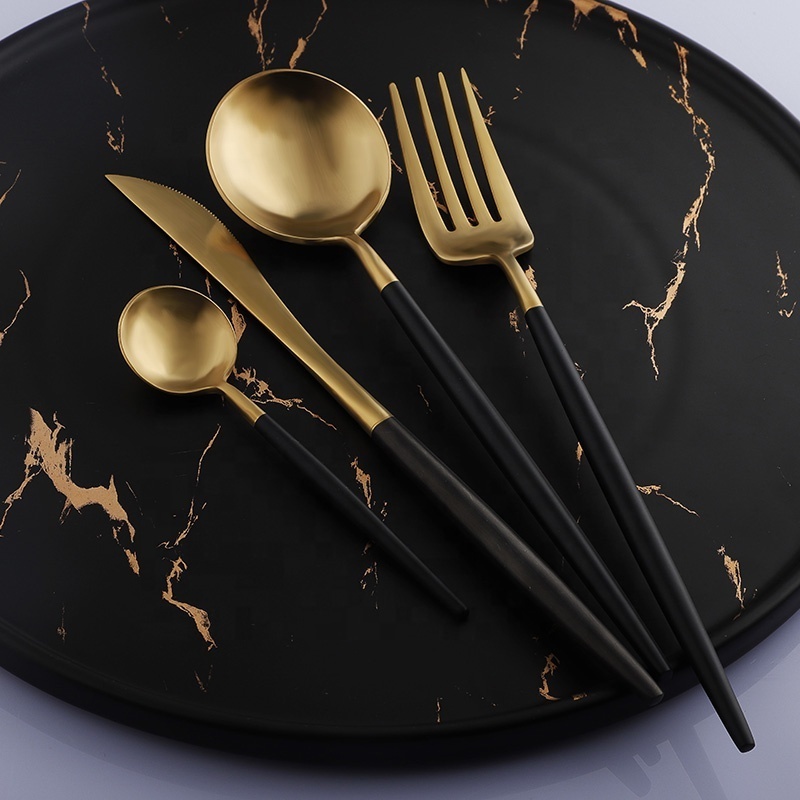 4-pcs Matte Gold Flatware with Acrylic Handle, Royal Stainless Steel Cutlery Set For Hotel And Restaurant