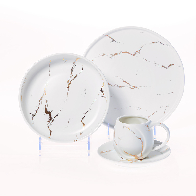 Good Price Porcelain Dinner Plate Supplier Gold Line Marble Dinnerware Dinner Set