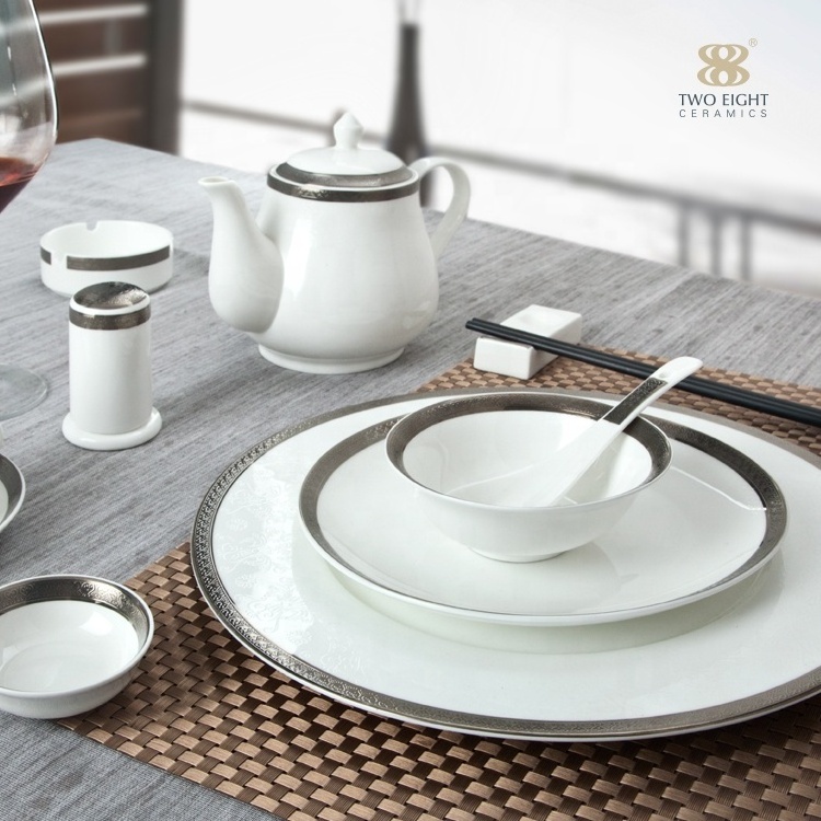 Bone China hotel dinner plates white silver Plates Crockery high quality fine Porcelain Dinnerware decal tableware