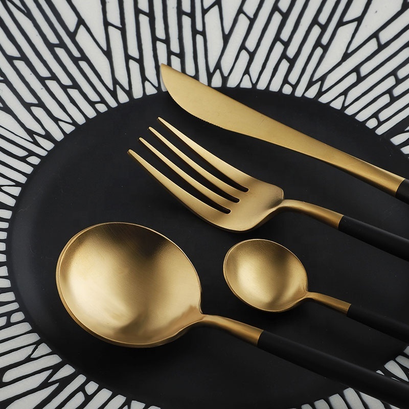 4-pcs Matte Gold Flatware with Acrylic Handle, Royal Stainless Steel Cutlery Set For Hotel And Restaurant