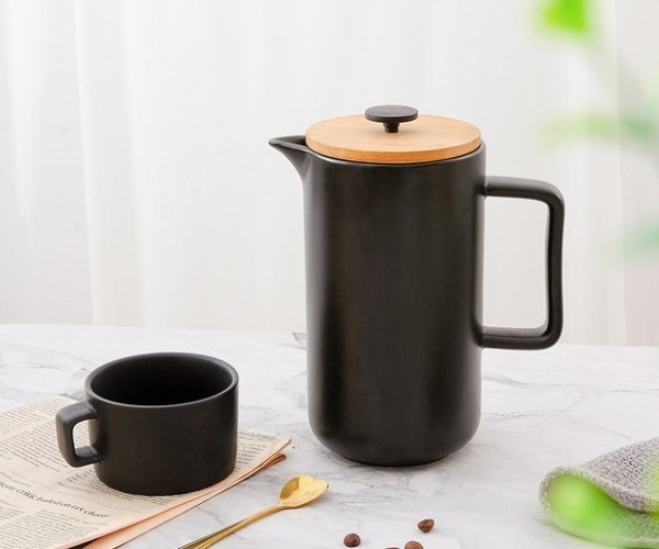 Hot sell bamboo lid ceramic  Coffee Pot   French Press