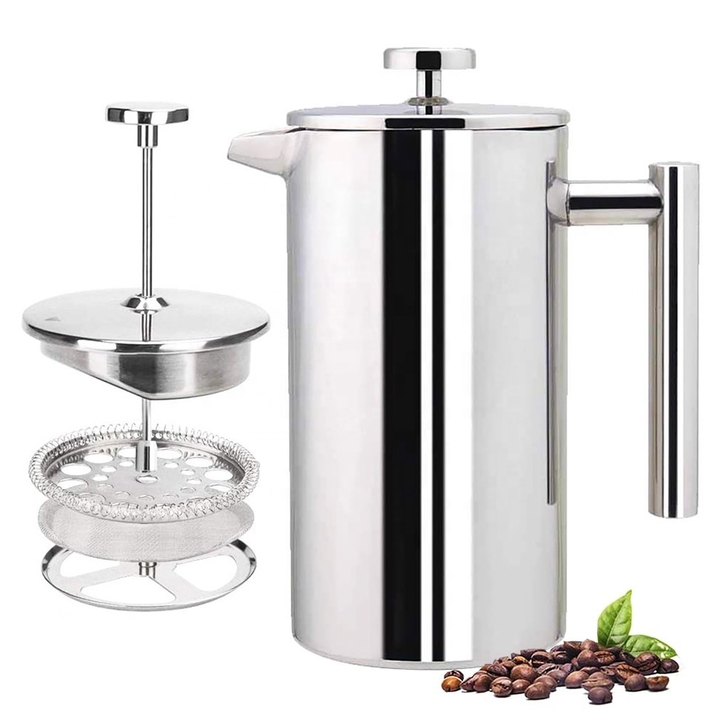 French Press Coffee Maker 34Oz, Double Wall Insulated Stainless Steel with 4-Level Filtration system Includes 2 Extra Filters