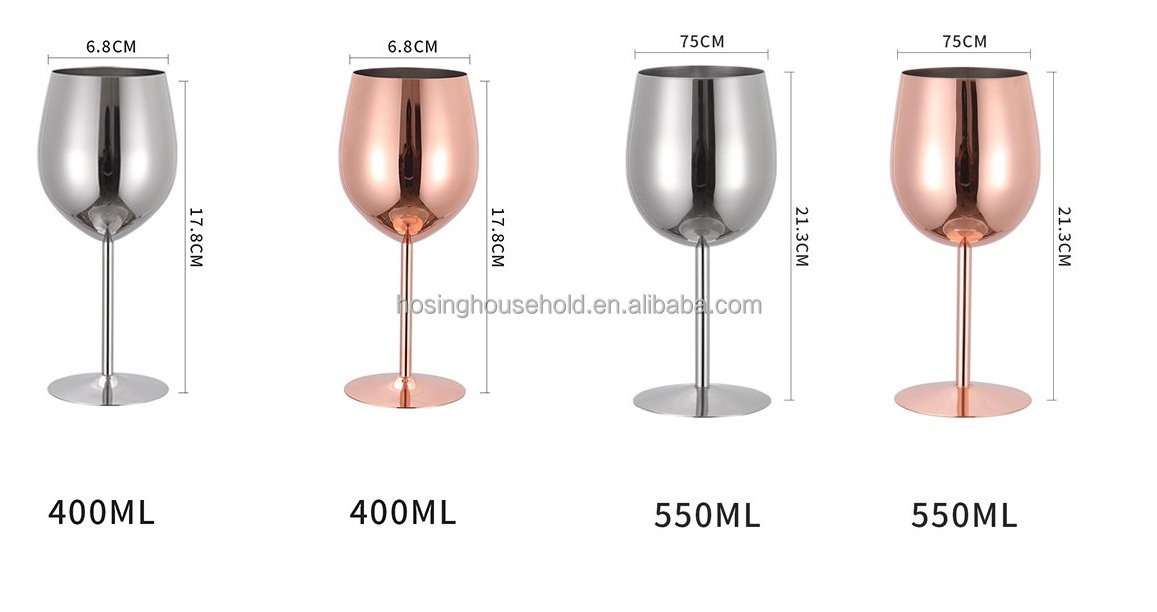 Luxury High Fashion Customized Colored Gold Stainless Steel Red Wine Glasses Goblet Cup Set For Wedding Party