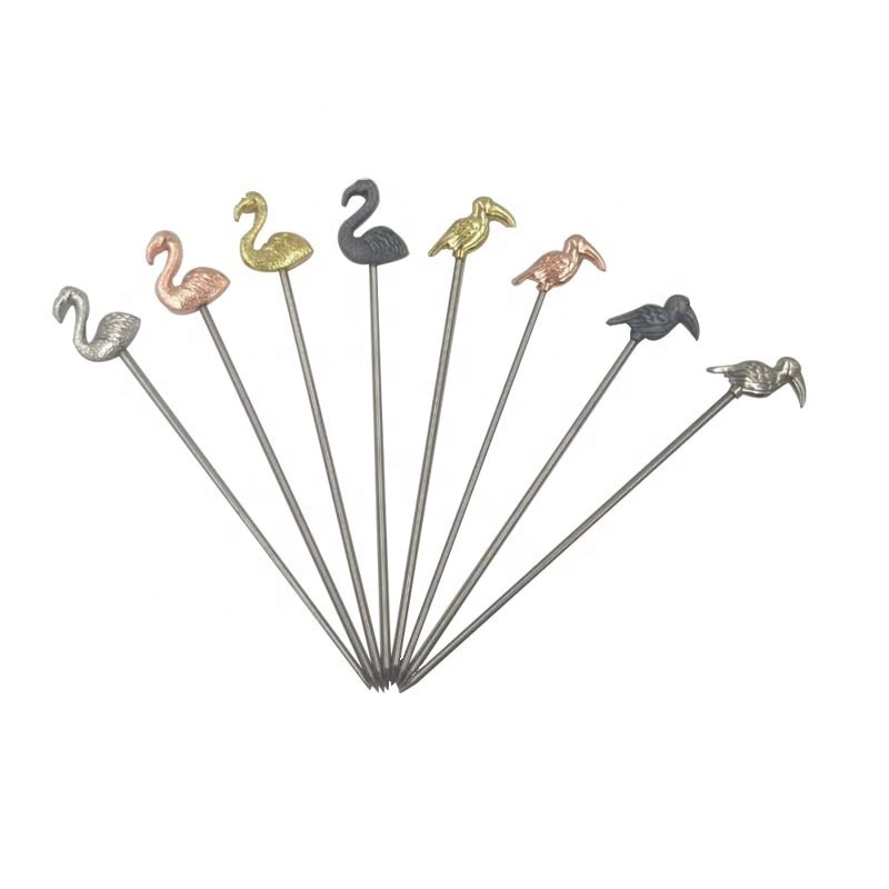 304 Stainless Steel copper Cocktail Pineapple Swan Owl Top Mixing Drink Stirrer Reusable Cocktail Picks Fruit Picks