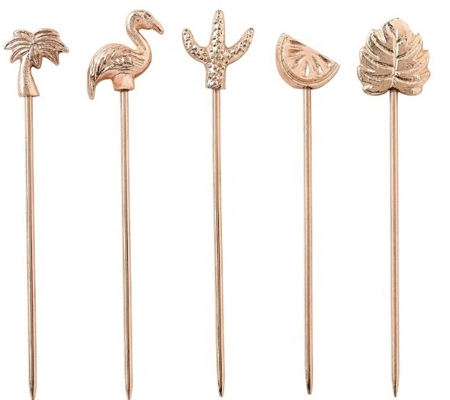 304 Stainless Steel copper Cocktail Pineapple Swan Owl Top Mixing Drink Stirrer Reusable Cocktail Picks Fruit Picks