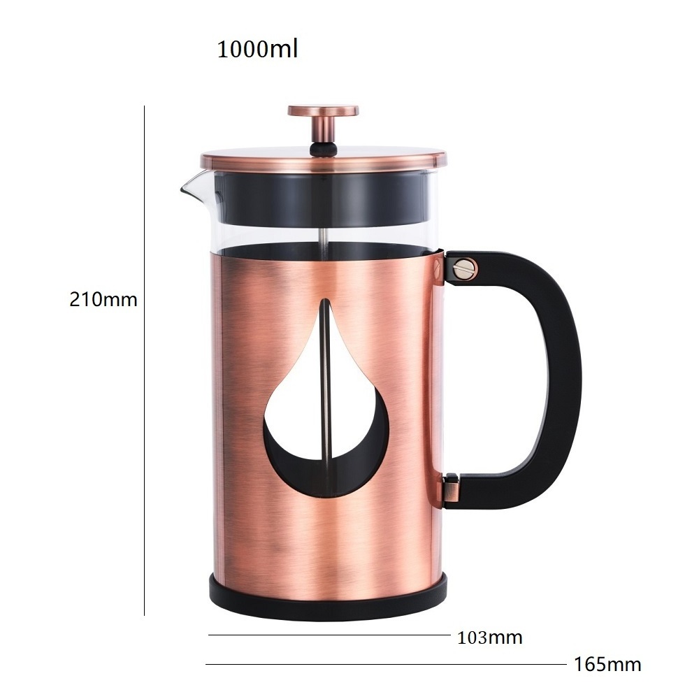 1L Metal Copper French Press 1000ml French Press Collins Glass Travel Coffee Press Plastic Ceramic Material Outdoor Colorful