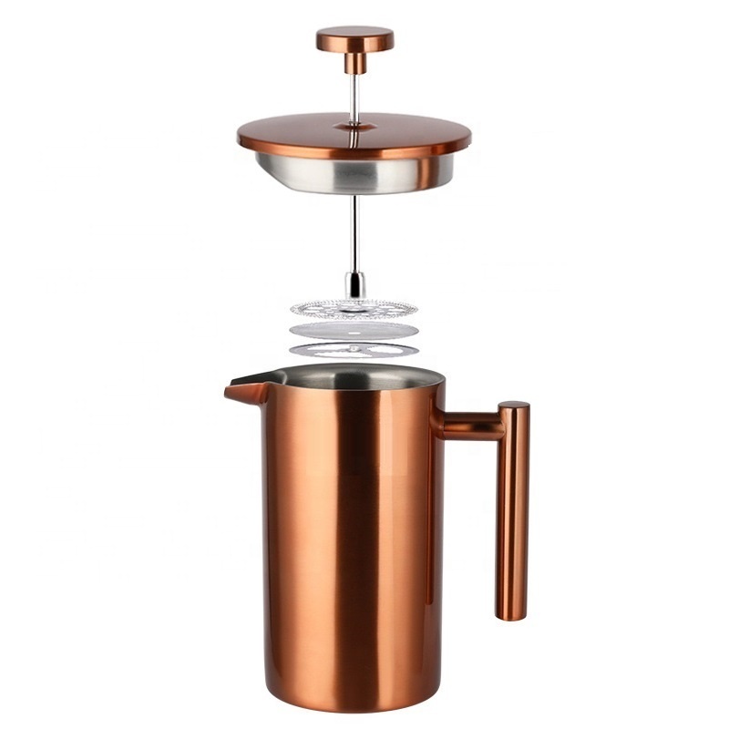 Double Walled Large Coffee Press with 2 Free Filters Stylish Rust Free Kitchen Accessory-Stainless Steel French Press