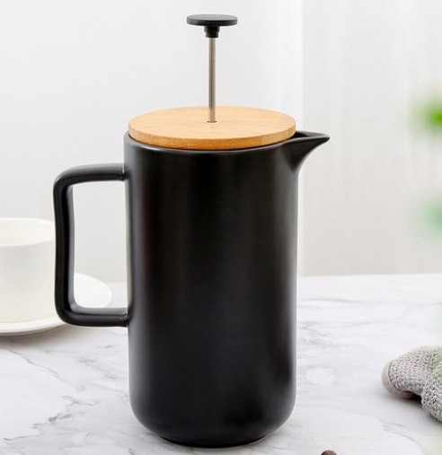 Hot sell bamboo lid ceramic  Coffee Pot   French Press