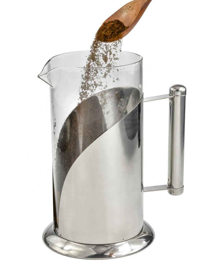 stainless steel frame high borosilicate glass french press with 4 Level Filtration System, 34oz-8 cups