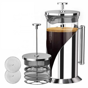 stainless steel frame high borosilicate glass french press with 4 Level Filtration System, 34oz-8 cups