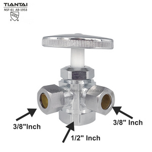 3/8" x 3/8" x 3/8" Brass NSF Lead Free Angle Stop Valves Compression Angle Stop Cock Valve