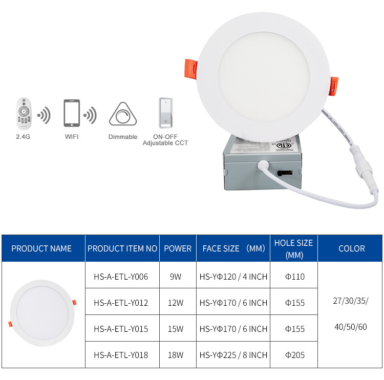 Commercial 6 inch 12w dimmable led recessed downlight led flat panel ceiling light