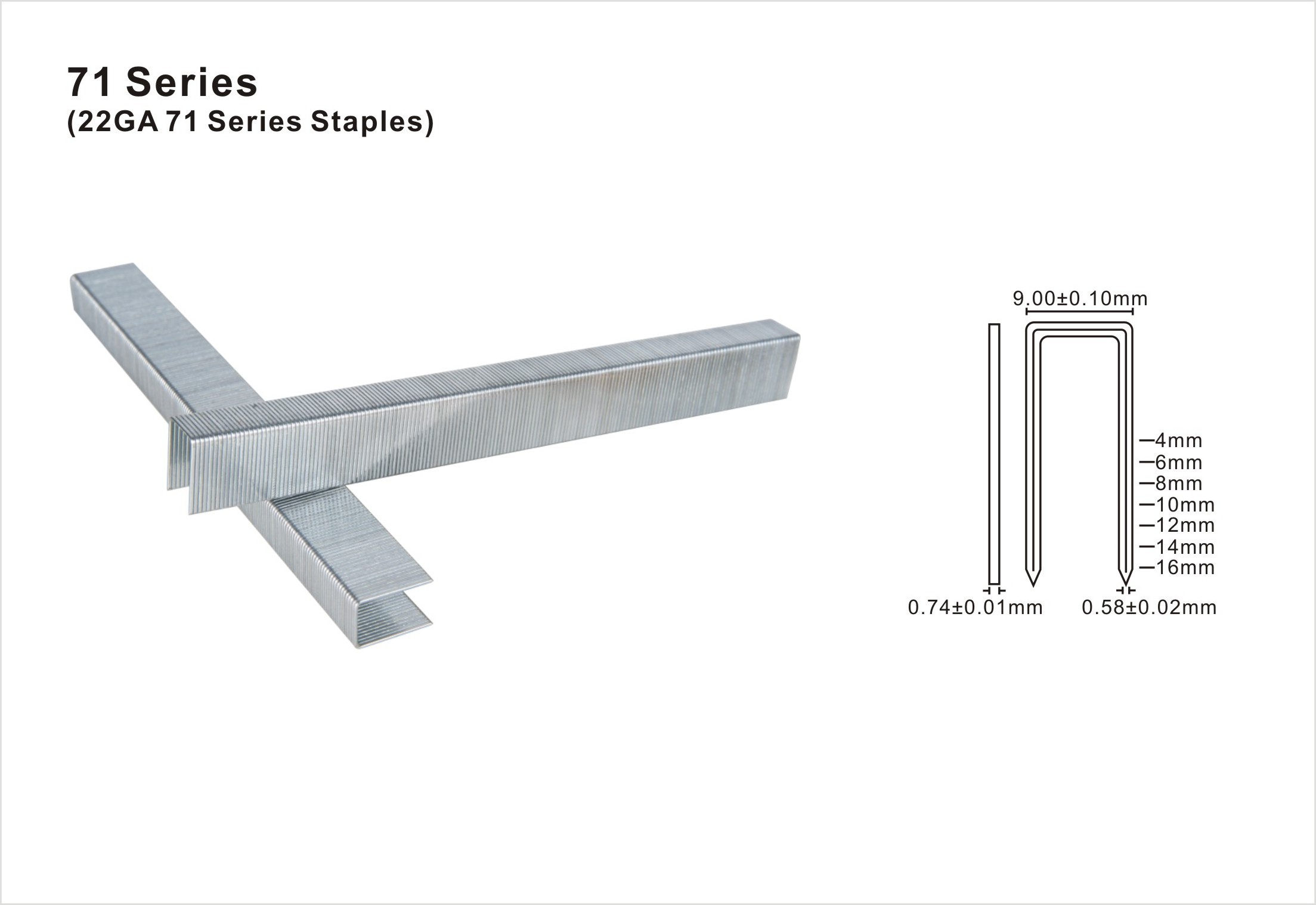 High Quality 71Fastener Series Staples 22 Gauge Galvanized Staple Pin 7110 7112 7114 7116