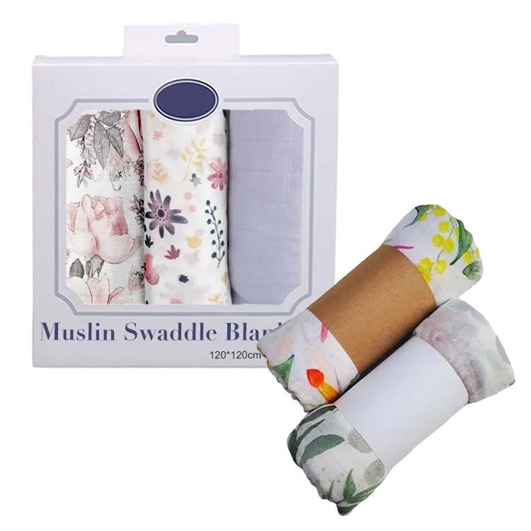 European and American style 100% organic cotton knitted printed baby muslim swaddle blankets for baby girls