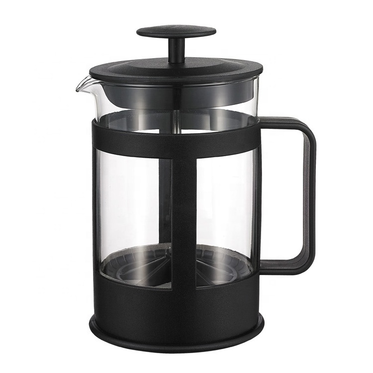 Large capacity 800ml high borosilicate glass portable french press black color plastic coffee press