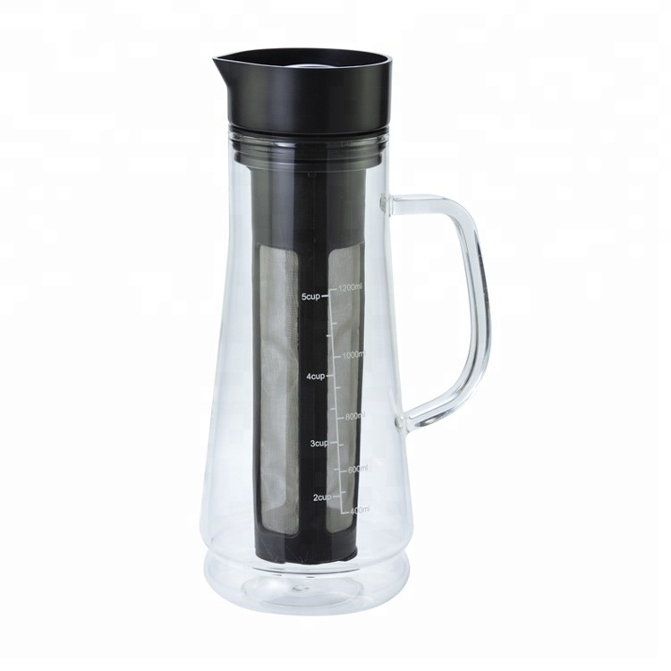 1.5L Large Cold Brew Coffee Maker Glass Coffee Carafe With Removeable Stainless Steel Filter