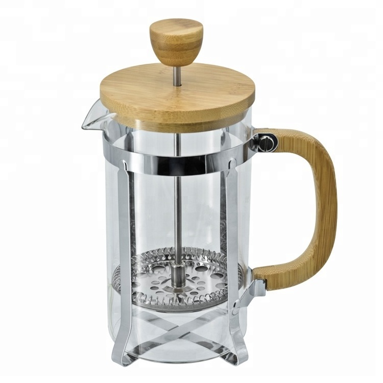 Portable glass cafetiere plunger bamboo lid  coffee maker french press