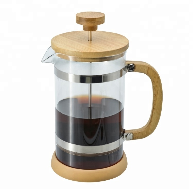 Portable glass cafetiere plunger bamboo lid  coffee maker french press