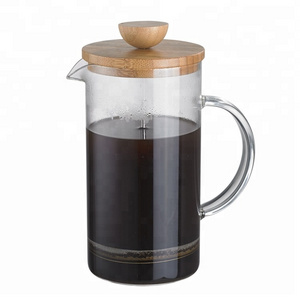 Portable glass cafetiere plunger bamboo lid  coffee maker french press