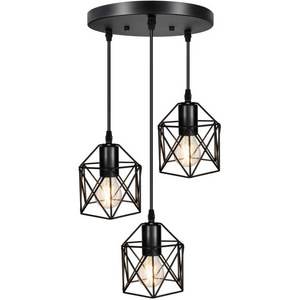 Pendant Adjustable Hanging Fixtures Vintage Farmhouse Metal Caged Industrial 3-light