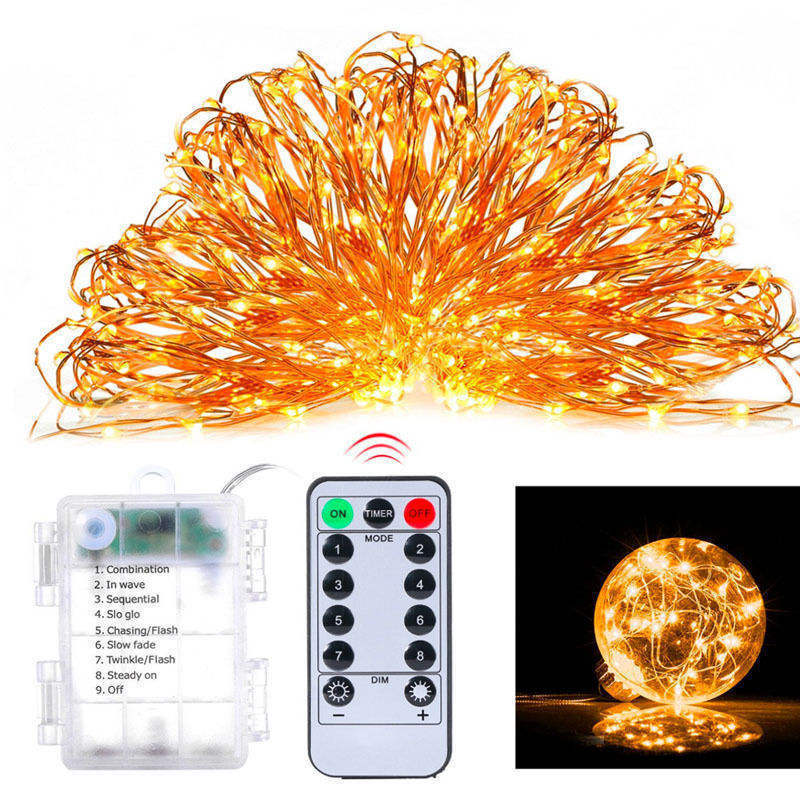 5m 10m Waterproof Remote Control Fairy Lights Battery Operated 8 Mode Timer String Copper Wire Led String Light