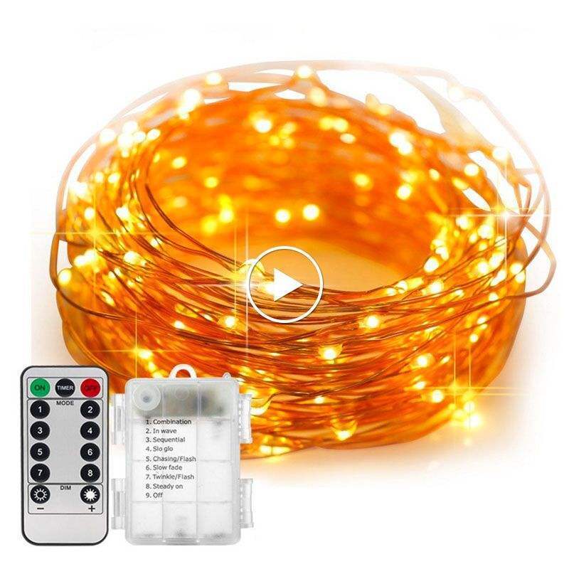 5m 10m Waterproof Remote Control Fairy Lights Battery Operated 8 Mode Timer String Copper Wire Led String Light