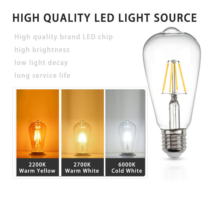 Led Candle Light Filament High Transparency Glass Bulb 2w 4w 6w 8w 2200k 2700k 6500k Ac 220v E27 E14 Base C35 C35t G45 A60 St64