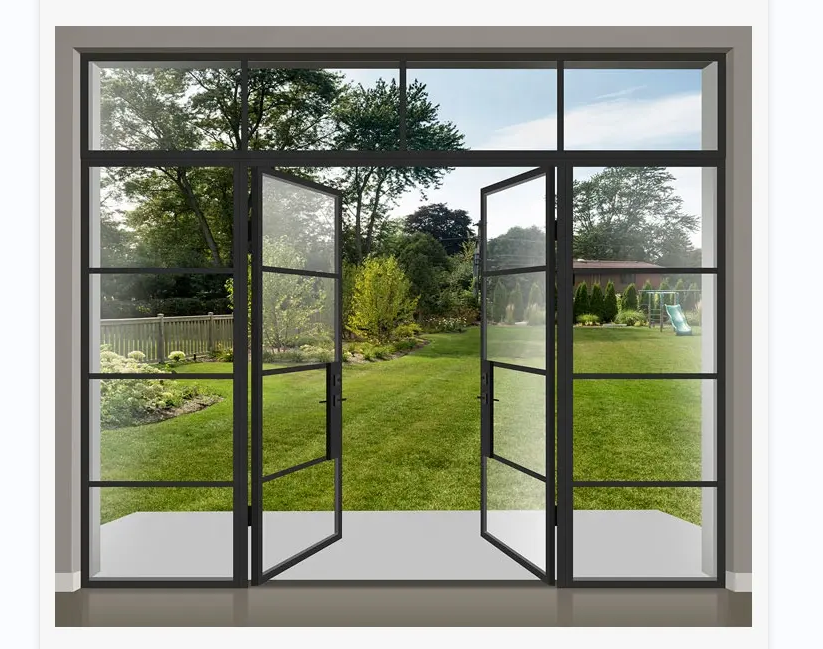 Modern French Customized Exterior Oversized Steel Glass Doors Reliable Quality With Side Light For House