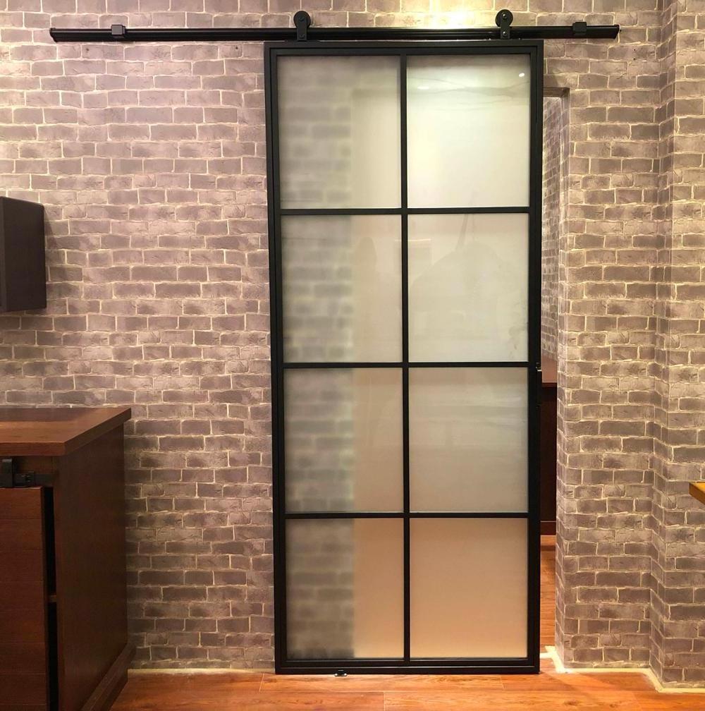 Modern Metal Frame Glass Panel Interior French Barn Sliding Doors Wrought Iron doors with Glass